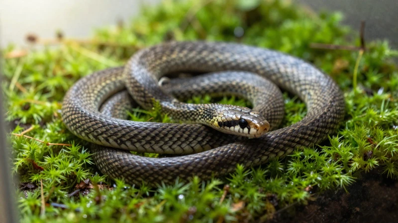 Serpiente y musgo detallados en terrario