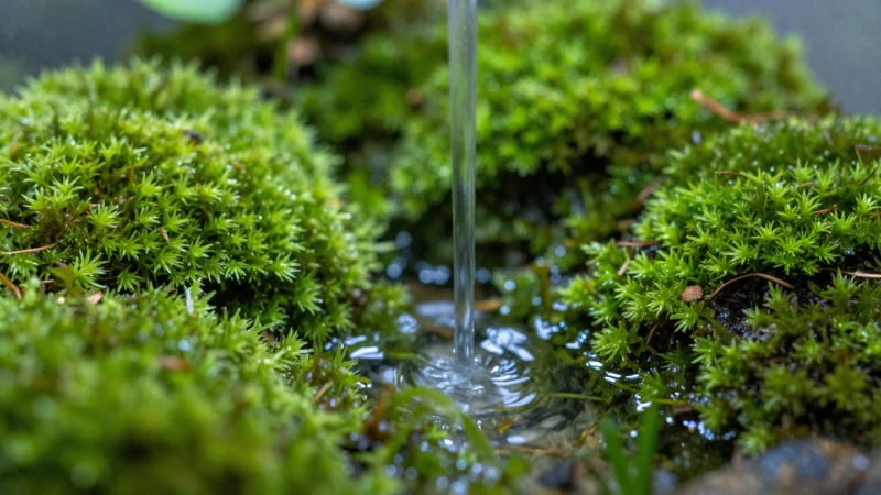 Cascada verde y agua clara en detalle