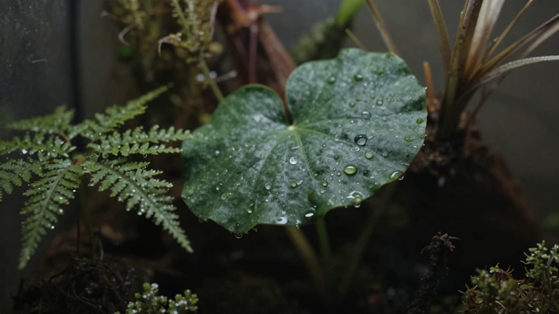 Detalle verde, gotas y luz natural