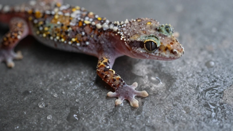 Macro de gecko con gotas de agua
