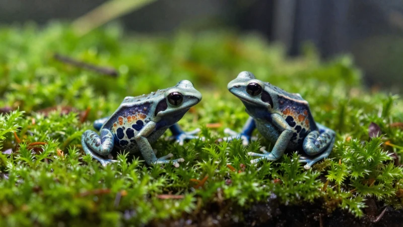 Ranas verdes en terrario con luz suave