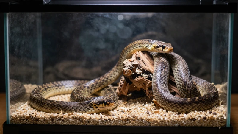 Serpiente en terrario seguro y bien iluminado