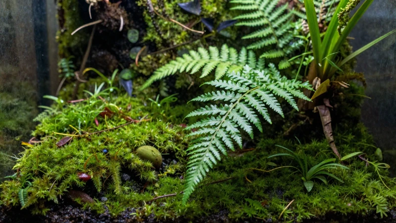Terrario tropical verde, detallado y realista