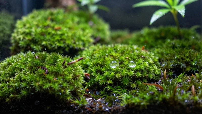 Macro de un terrario de musgo y luz