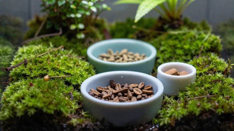 Macro detallado de un terrario exuberante