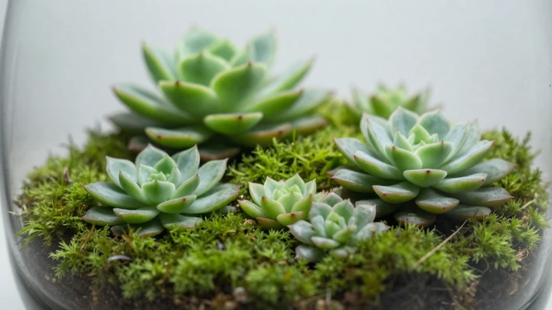 Terrario de suculentas y musgo verde