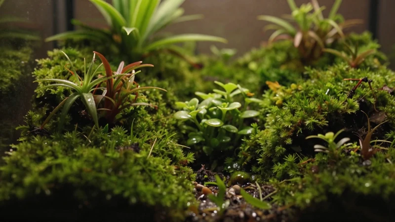 Macro de terrario con luz cálida