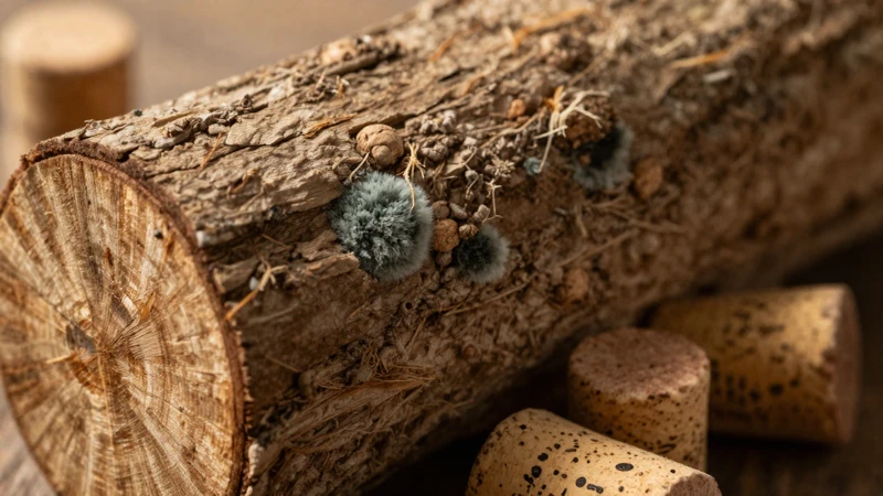 Detalle macro de moho en madera rústica