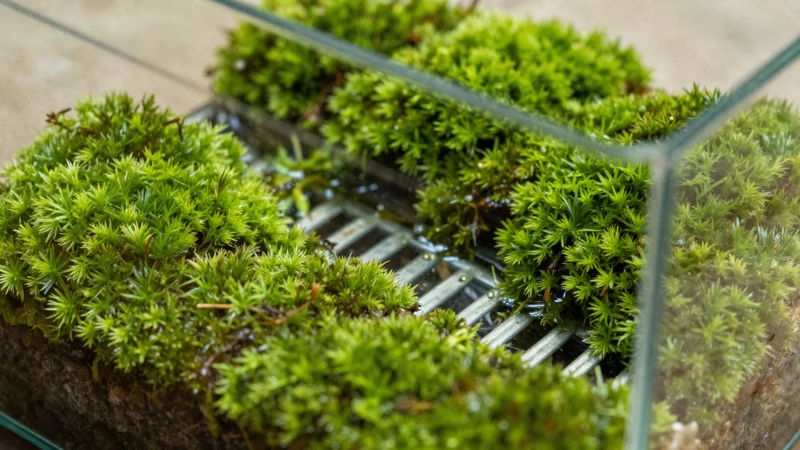 Macro fotografía de terrario verde y luminoso