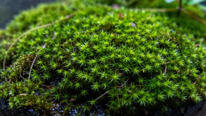 Foto macro de musgo verde detallado