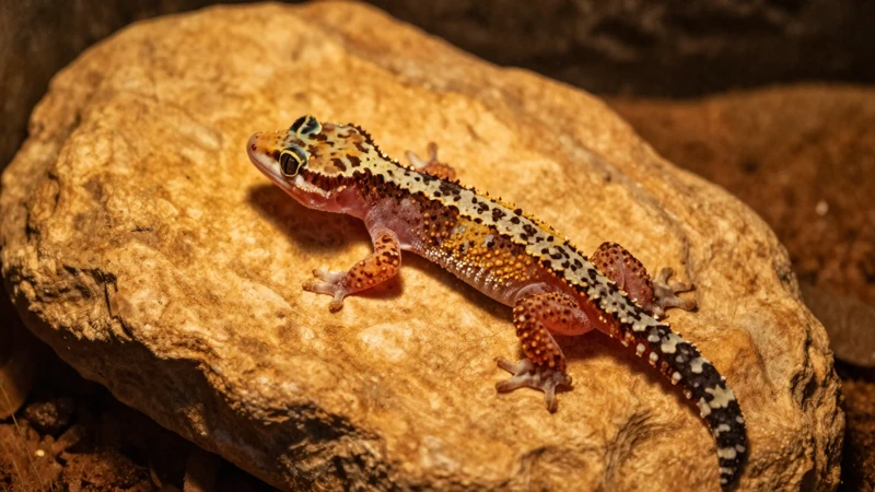 Gecko calentándose en rocas cálidas