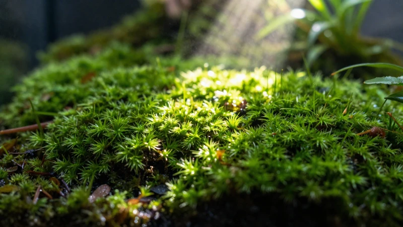 Terrario verde con luz y musgo detallados