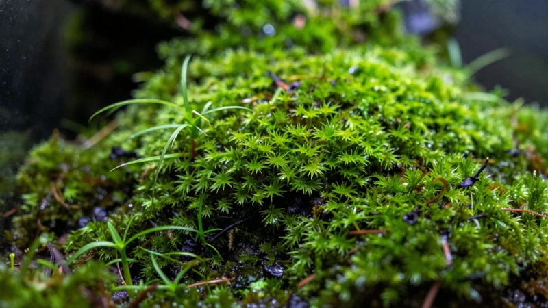 Ecosistema verde con luz y musgo detallado