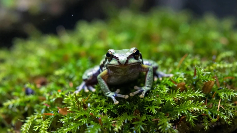 Macro de rana en terrario acuático