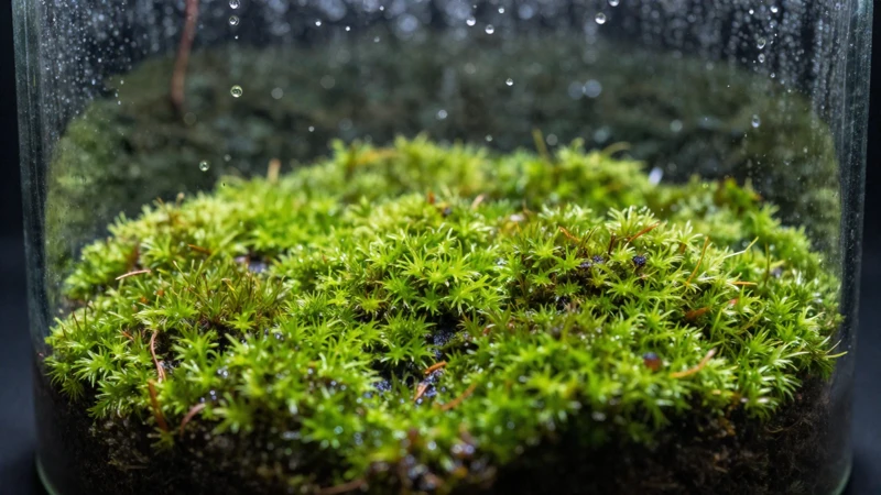Fotografía macro de un terrario de musgo
