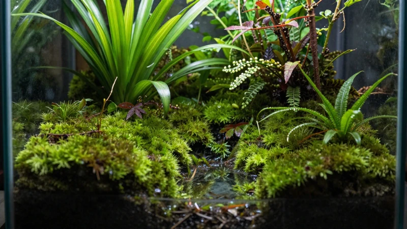 Terrario tropical con luz suave