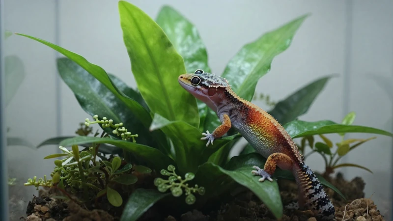 Terrario verde con luz suave y detalle