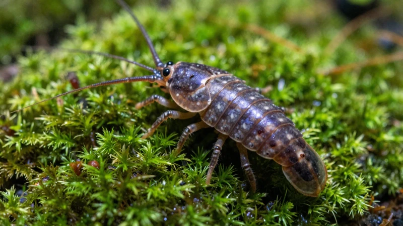 Isópodos detallados en un terrario verde