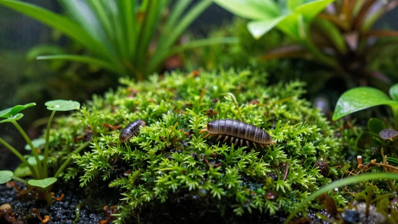 Ecosistema de musgo con detalles botánicos