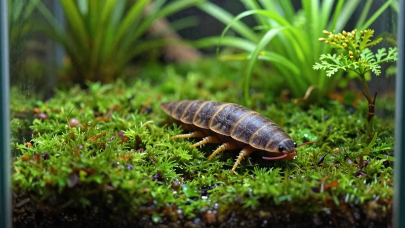Ecosistema detallado de plantas y isopodos