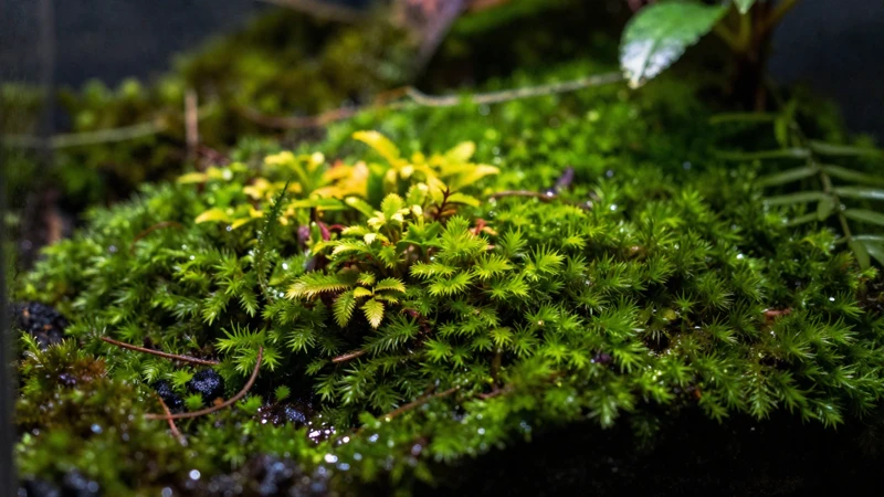 Detalle macro de un terrario tropical verde
