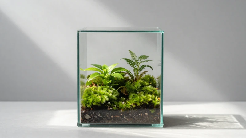 Terrario verde con luz y minimalismo