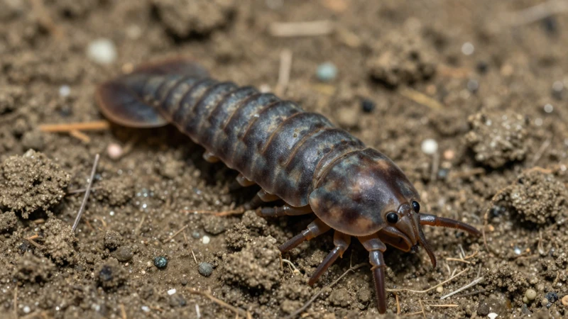 Detalle macro de isopodos y moho en tierra