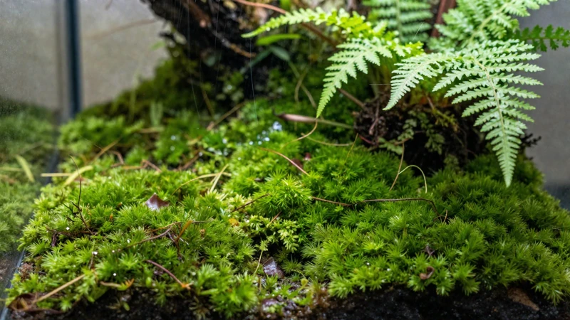 Terrario verde, luminoso y muy detallado