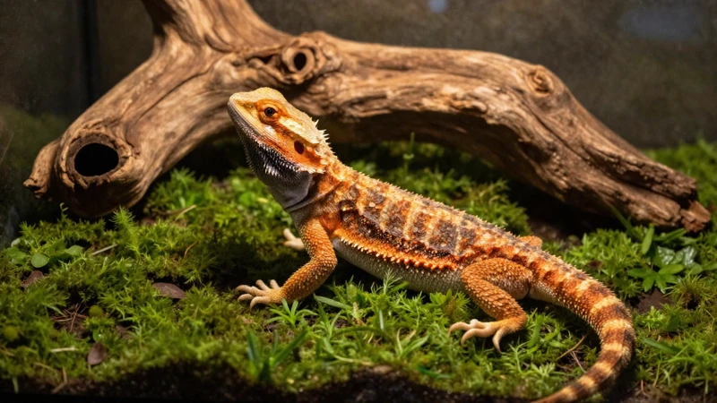 Lagarto realista en su terrario natural