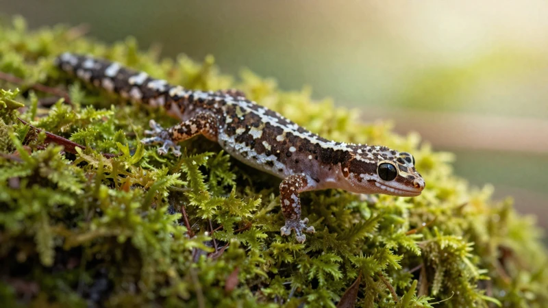 Gecko bajo el sol sobre musgo