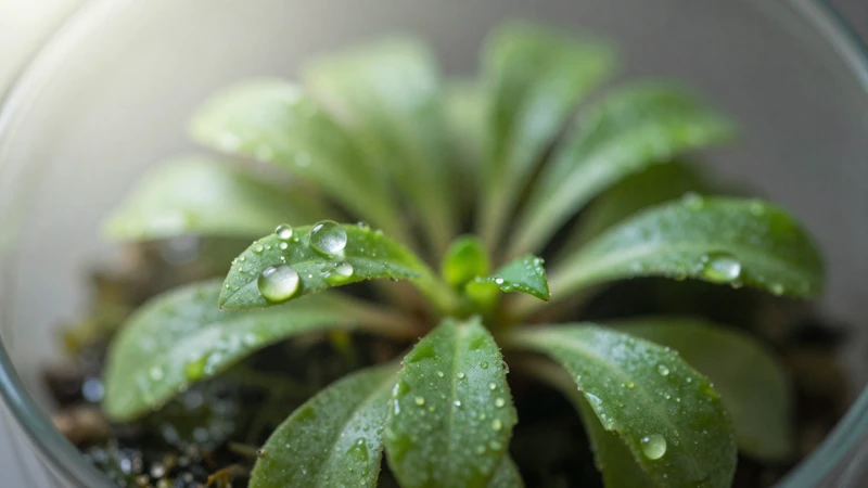 Macro fotografía de una planta en terrario húmedo