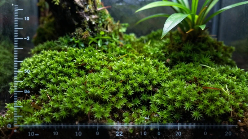 Terrario verde con luz y datos científicos