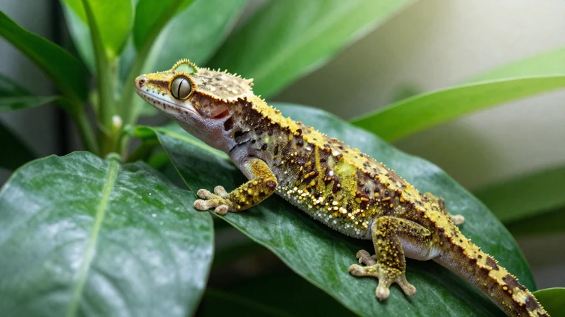 Gecko verde con gran detalle en terrario