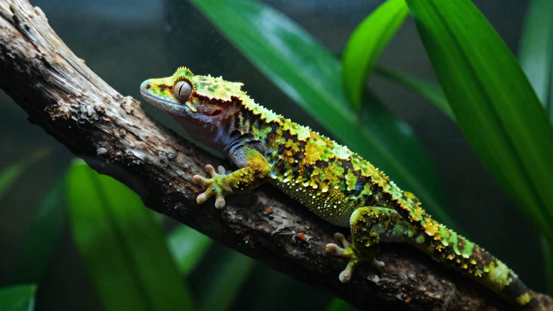Gecko verde en terrario natural