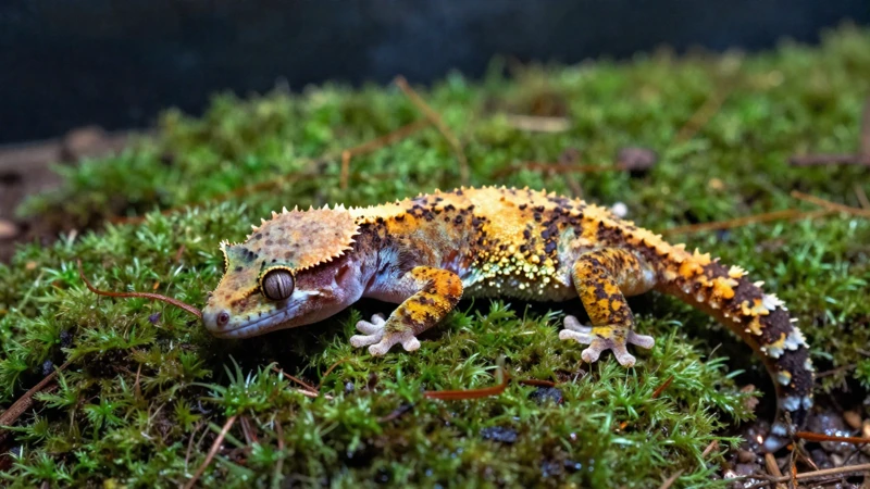 Gecko durmiendo sobre musgo