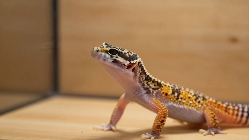 Gecko en terrario con luz cálida