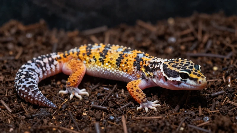 Gecko en terrario detallado y macro