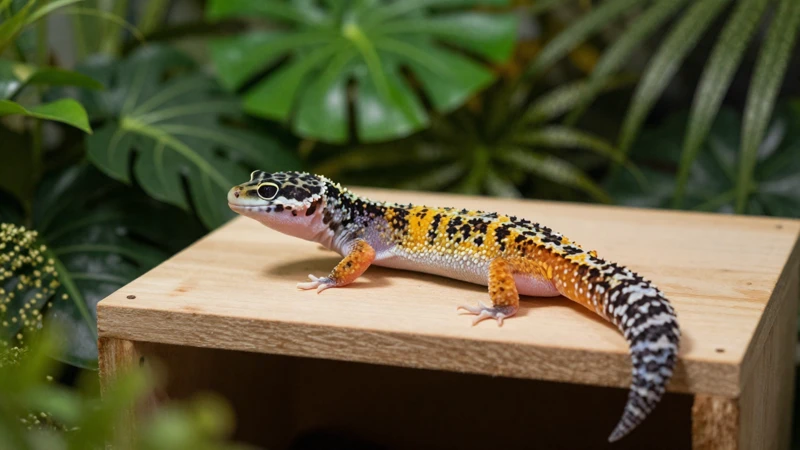 Gecko en hábitat tropical de madera