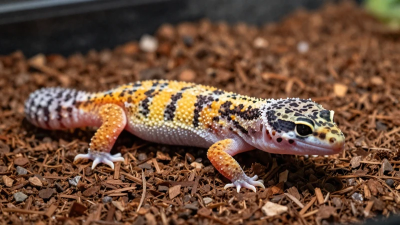 Macro del gecko en su terrario
