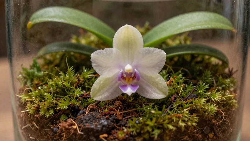Orquídea en terrario macro detallado