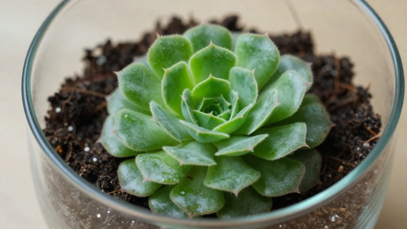 Planta verde en terrario de vidrio detallado
