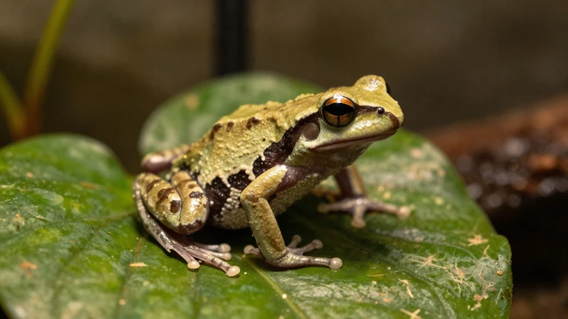 Macro de ranas en terrario cálido