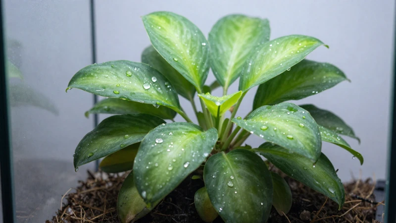 Planta en terrario con rocío luminoso