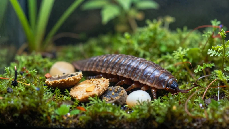 Isopodos detallados en un terrario húmedo