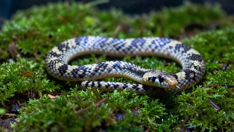 Serpiente pacífica en terrario de musgo