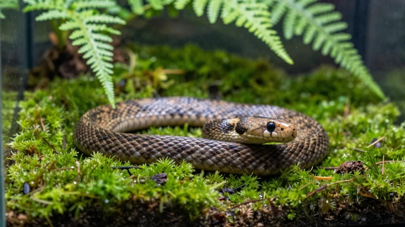Macro de serpiente en terrario verde