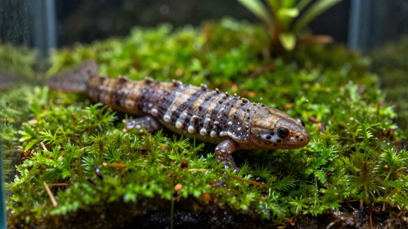 Fotografía macro de gecko en terrario verde