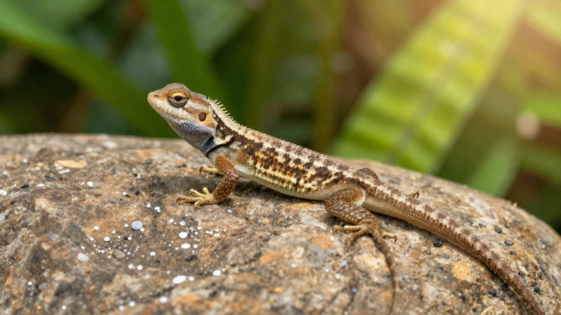 Lagarto dorado en la selva con luz cálida