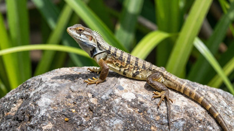 Lagarto se calienta bajo el sol tropical