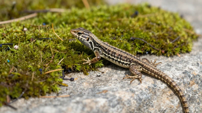 Lagarto en musgo soleado